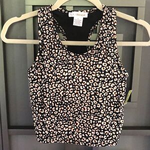 MWT LA + Image Black and beige printed razorback cropped top fitness with pads X